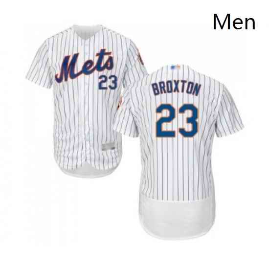 Mens New York Mets 23 Keon Broxton White Home Flex Base Authentic Collection Baseball Jersey